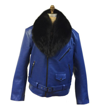 G Gator Blue/ Black Fox Fur Collar Leather Motorcycle Jacket G Gator Blue/ Black Fox Fur Collar Leather Motorcycle Jacket