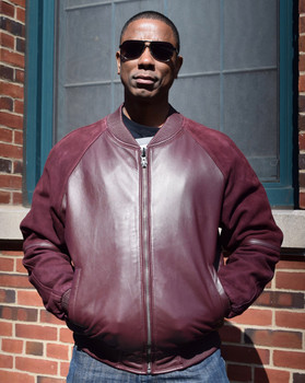 Wine Leather and Suede Bomber Jacket Wine Leather and Suede Bomber Jacket