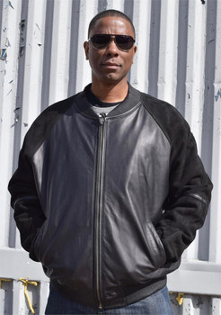 Black Leather and Suede Bomber Jacket Black Leather and Suede Bomber Jacket