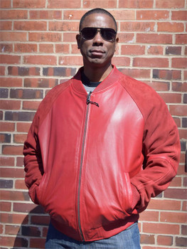 Red Leather and Suede Bomber Jacket Red Leather and Suede Bomber Jacket