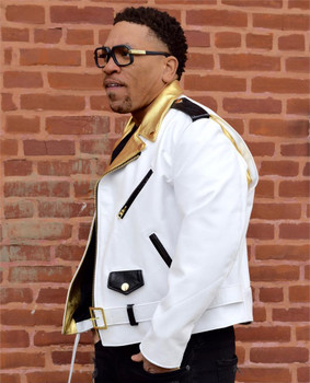 White and Gold Motorcycle Leather Jacket White and Gold Motorcycle Leather Jacket