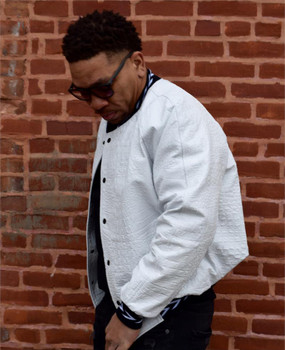 Jakewood White Embossed Baseball Leather Jacket Jakewood White Embossed Baseball Leather Jacket