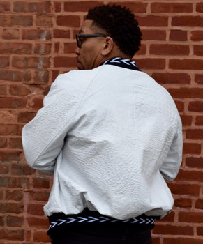 Jakewood White Embossed Baseball Leather Jacket Jakewood White Embossed Baseball Leather Jacket