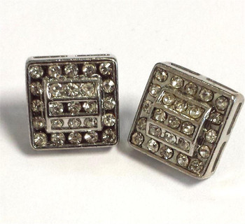 25 Stone Rounded Square Silver Stud Earrings 25 Stone Rounded Square Silver Stud Earrings