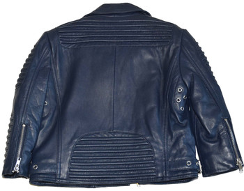 Kids Ribbed Arm Navy Blue Leather Jacket Kids Ribbed Arm Navy Blue Leather Jacket