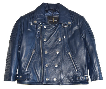 Kids Ribbed Arm Navy Blue Leather Jacket Kids Ribbed Arm Navy Blue Leather Jacket