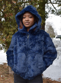 Ladies Blue Rabbit Bomber Fur Jacket Ladies Blue Rabbit Bomber Fur Jacket