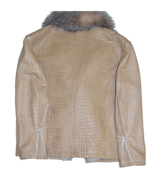 Embossed Leather Jacket with Fox Collar Embossed Leather Jacket with Fox Collar