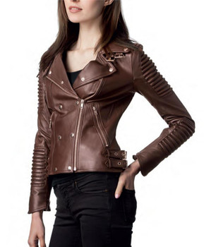 Zippered Brown Leather Moto Jacket Zippered Brown Leather Moto Jacket