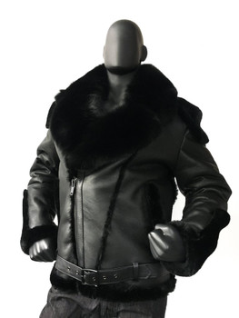 Black Napa Sheepskin Jacket with fox collar Black Napa Sheepskin Jacket with fox collar