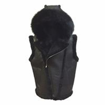 Jakewood G Gator Black Nappa Sheepskin Vest with Fox Fur Hood Jakewood G Gator Black Nappa Sheepskin Vest with Fox Fur Hood