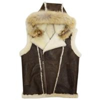 Jakewood G Gator Antique Brown Sheepskin Vest with Coyote Fur Hood Jakewood G Gator Antique Brown Sheepskin Vest with Coyote Fur Hood