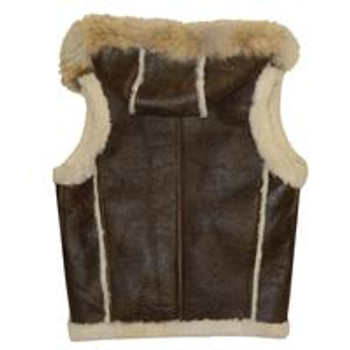 Jakewood G Gator Antique Brown Sheepskin Vest with Coyote Fur Hood Jakewood G Gator Antique Brown Sheepskin Vest with Coyote Fur Hood