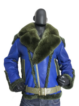 Blue Napa Racing Sheepskin Jacket with fox collar Blue Napa Racing Sheepskin Jacket with fox collar