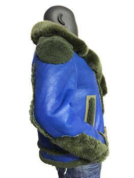 Blue Napa Racing Sheepskin Jacket with fox collar Blue Napa Racing Sheepskin Jacket with fox collar