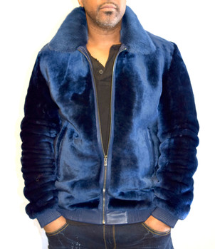 Royal Blue Mouton Fur Bomber Royal Blue Mouton Fur Bomber