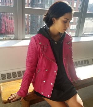 Hot Pink ladies Moto leather jacket Hot Pink ladies Moto leather jacket