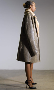 Unisex Antique Brown Shearling Trench Coat Unisex Antique Brown Shearling Trench Coat