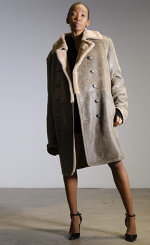 Unisex Antique Brown Shearling Trench Coat Unisex Antique Brown Shearling Trench Coat