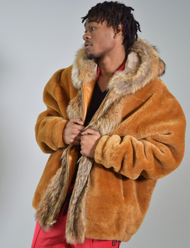 Tan Mouton Fur Bomber Jacket Tan Mouton Fur Bomber Jacket