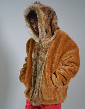 Tan Mouton Fur Bomber Jacket Tan Mouton Fur Bomber Jacket