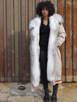 Long Varsity Cream Fur Lined Jacket Long Varsity Cream Fur Lined Jacket