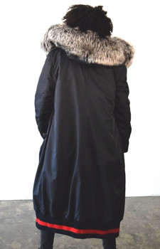 Long Blue Varsity DLNYC Fur Lined Jacket Long Blue Varsity DLNYC Fur Lined Jacket