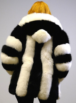 Black and White DLNYC Fox Fur Short Jacket Black and White DLNYC Fox Fur Short Jacket