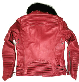 Ribbed Arm Red Motorcycle Jacket with fur collar Ribbed Arm Red Motorcycle Jacket with fur collar