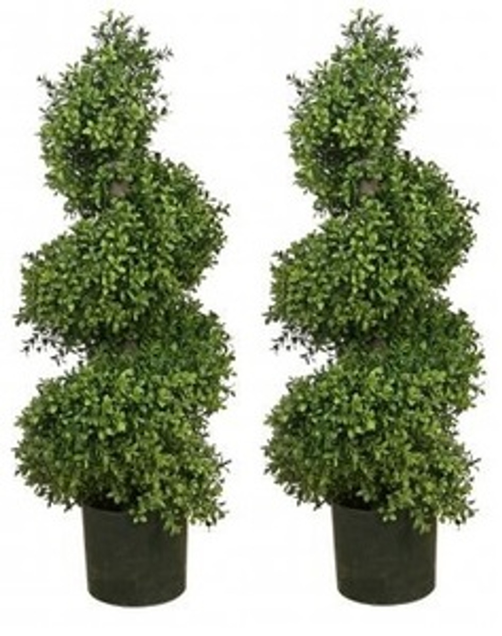 Two 36 inch Outdoor Artificial Wide Boxwood Spiral Topiary Trees Potted