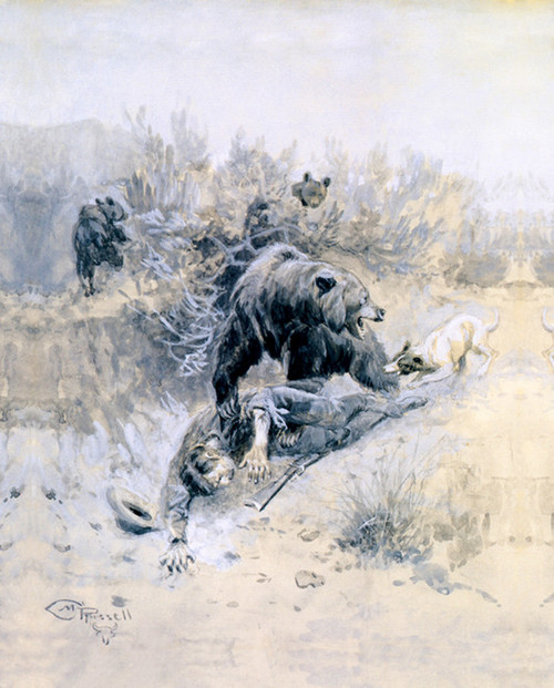 He Tripped And Fell Into A Den On Mother Bear Cubs By CM Russell He Tripped And Fell Into A Den On Mother Bear Cubs By CM Russell