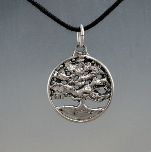 Round Live oak tree pendant on cotton cord Round Live oak tree pendant on cotton cord