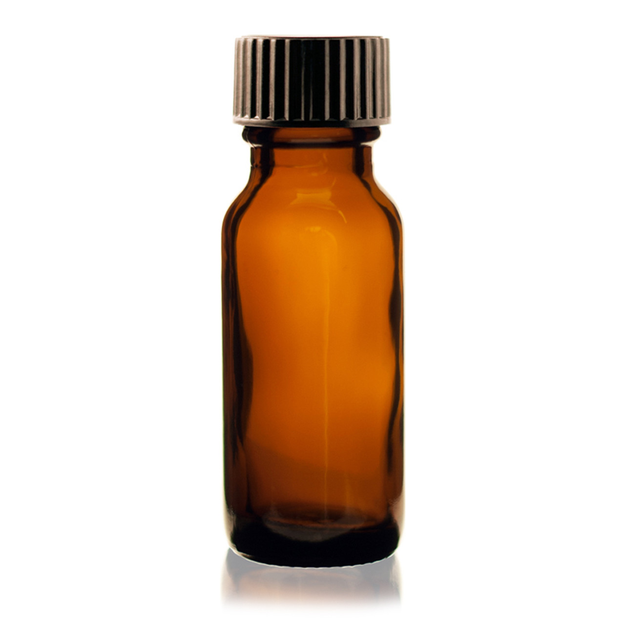 1/2 oz (15ml) AMBER Boston Round Glass Bottle - w/ Poly Seal Cone Cap