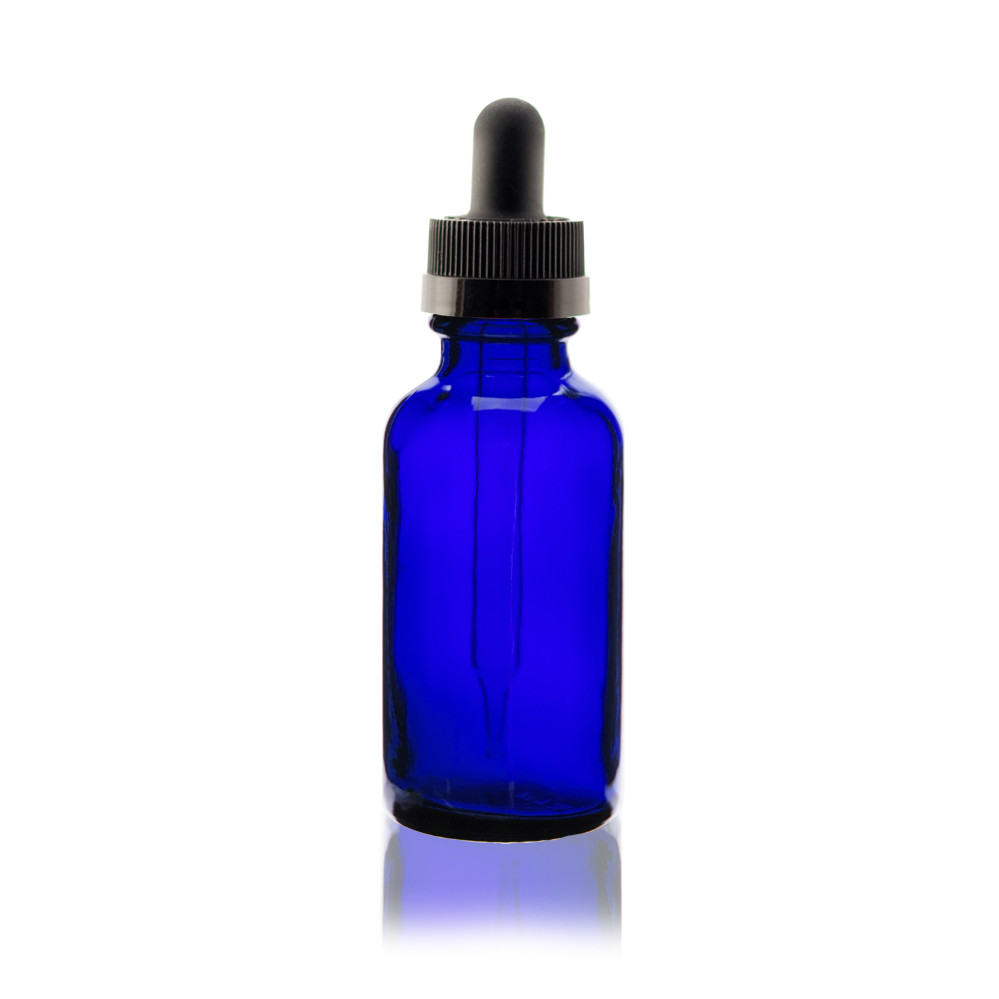 Download 1 oz Cobalt BLUE Boston Round Glass Bottle w/ Black Child Resistant Dropper (as low as $0.39)