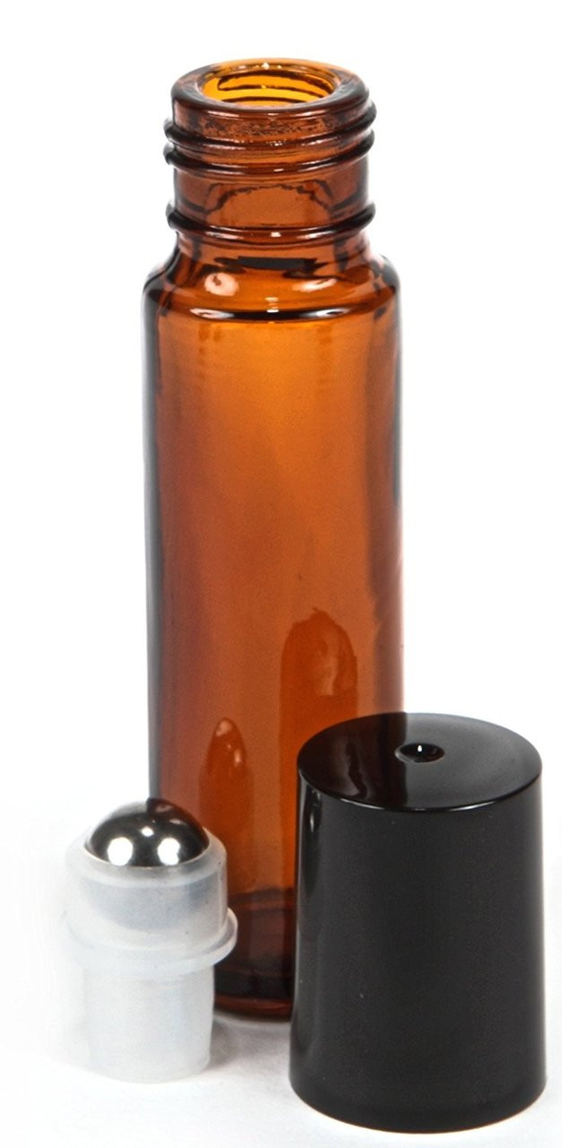 1/3 oz (10ml) AMBER Glass Roll on Bottles with Metal