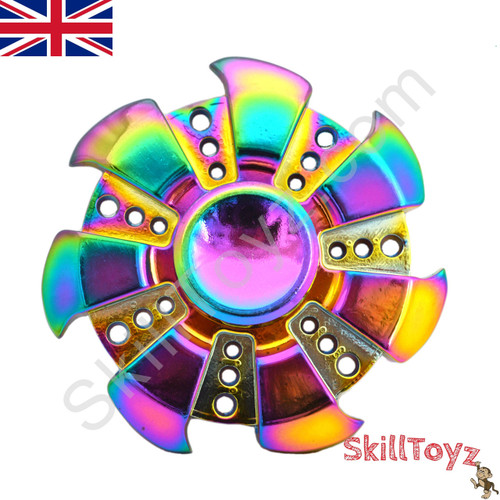 The SuperHuman Edition Finger Spinner toy made from Zinc Alloy with a beautiful rainbow finish. Heavier weight for long spins! The SuperHuman Edition Finger Spinner toy made from Zinc Alloy with a beautiful rainbow finish. Heavier weight for long spins!