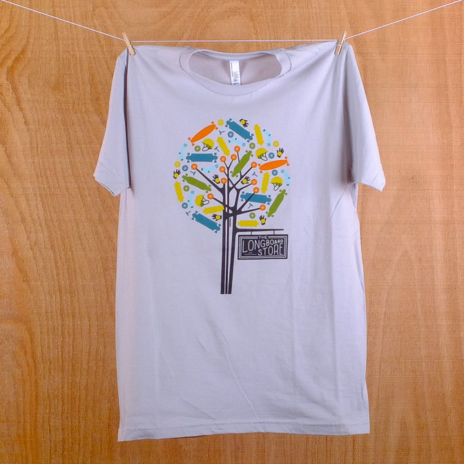 TLS White Longboard Tree Tee Shirt The Longboard Store