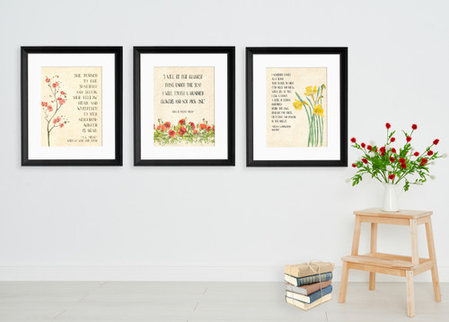 Floral Poems Watercolor Art Print Set Featuring Poets William Wordsworth, A.A. Milne, and Edna St. Vincent Millay
