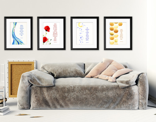 Spiritual Quote Poster Set of Four Fine Art Prints For Classroom, Library, Home or Nursery