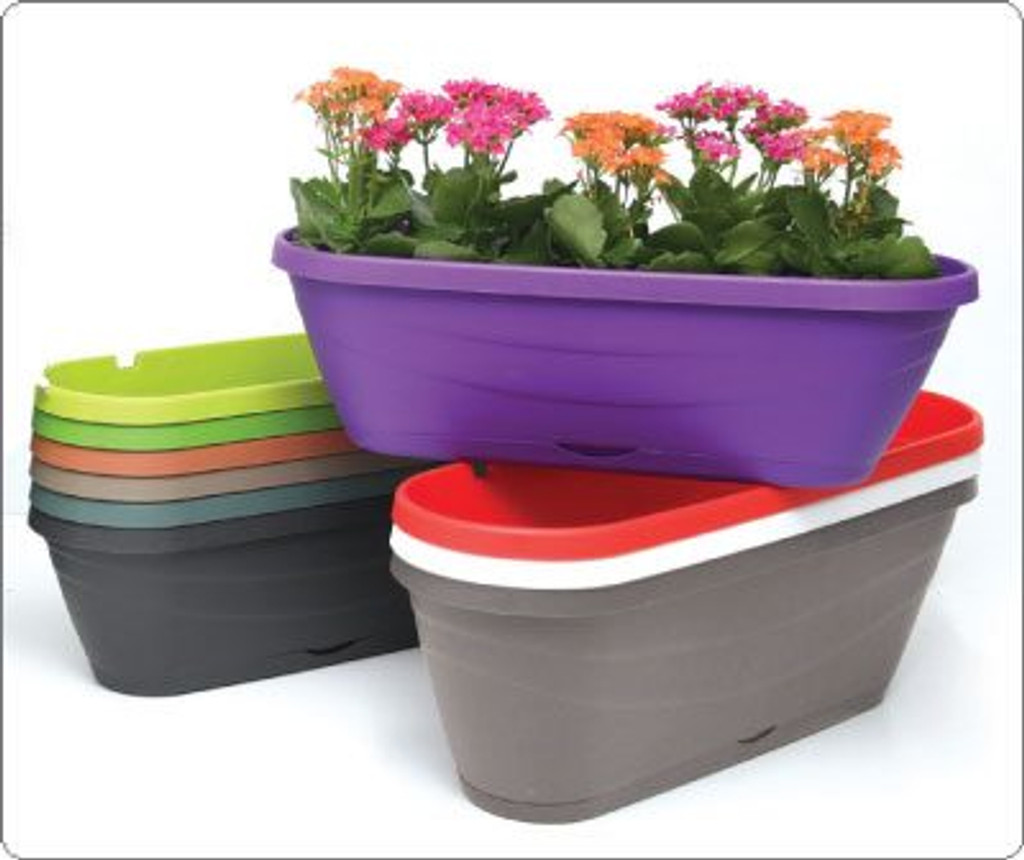 hanging planters flower box to garden fence or balcony rail ., Range of colours white, purple, red , green, brown