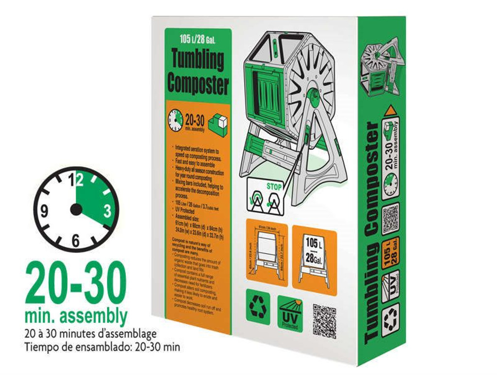 Flat packed 105L tumbling composter