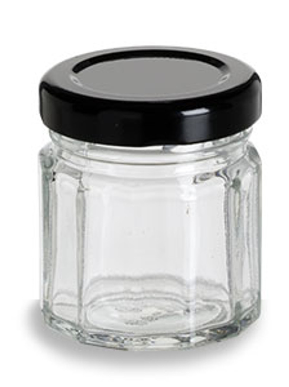 Multifaceted Glass Jar with Black Lid, 1.5 oz Specialty Bottle