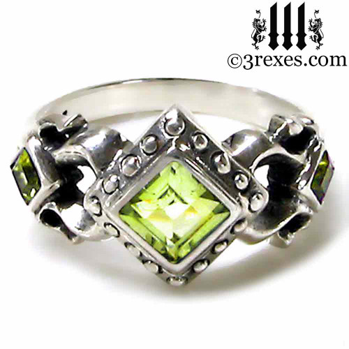 medieval wedding ring with green peridot stones 925 sterling silver ladies womans gothic goth engagement - Medieval Wedding Rings medieval wedding ring with green peridot stones 925 sterling silver ladies womans gothic goth engagement - Medieval Wedding Rings