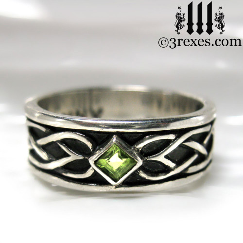 925 sterling silver celtic knot soul ring with green peridot stone mens medieval wedding ring - Medieval Wedding Rings 925 sterling silver celtic knot soul ring with green peridot stone mens medieval wedding ring - Medieval Wedding Rings