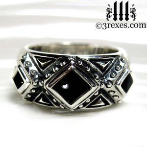 mens 3 kings wedding ring 925 sterling silver gothic band black onyx stone 3 rexes jewelry