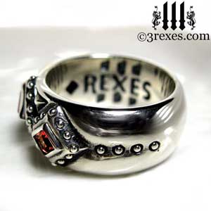 3 kings wedding ring mens silver gothic band red garnet stone side detail 3 rexes jewelry