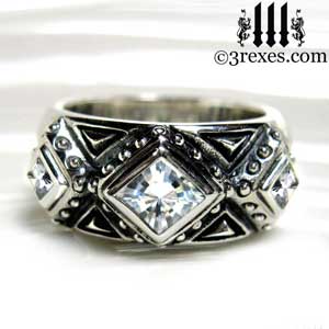 mens 3 kings wedding ring 925 sterling silver gothic band white cz stone royal renaissance style for kings and queens by 3 rexes jewelry