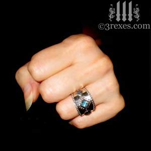 womans 3-wishes-silver-medieval-wedding-ring-blue-topaz-stones-model-making-fist 925 sterling by 3 rexes jewelry