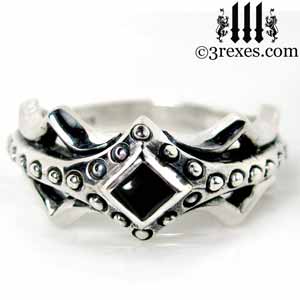 fairy-princess-engagement-ring-black-onyx-stone-sterling-silver-friendship-band-gothic-medieval-studs-fairy-tale-jewelry