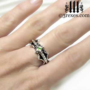fairy-princess-engagement-ring-green-peridot-stone-sterling-silver-friendship-band-model-august-birthstone-jewelry